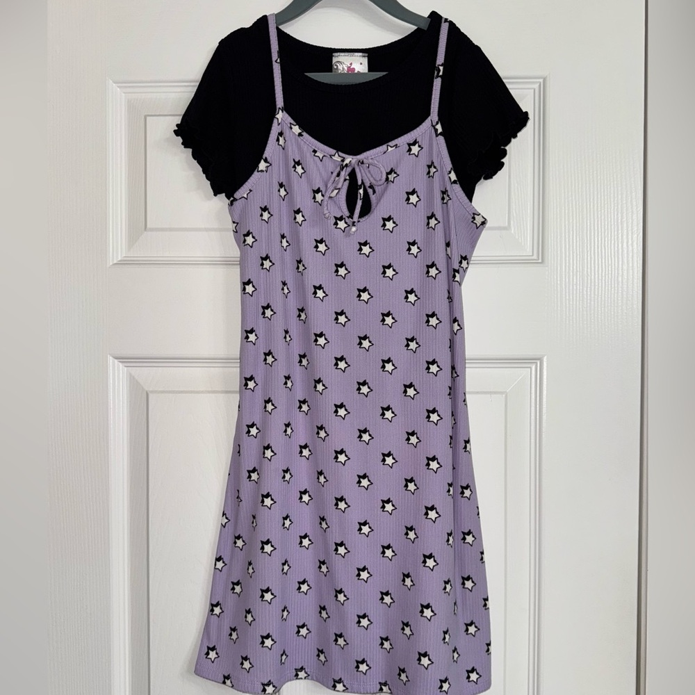 Girls Purple Star Print Layered Dress